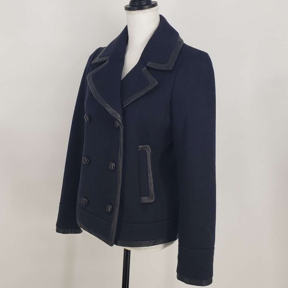 J. Crew Collection Leather Trim Wool Pea Coat - Picture 9 of 12
